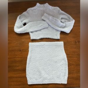 Cropped Eyelash Sweater - 2 Piece Set - Mock Turtleneck & Mini Skirt